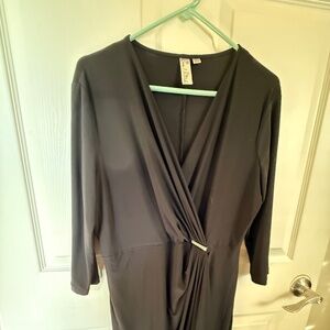 Emma & Michele Black Draped Dress Women’s XL V-Neck Ruched Cocktail Dress